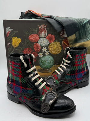 Gucci Tartan Wool & Leather Buckle Combat Boots – Men’s Size 6 (EU 39)