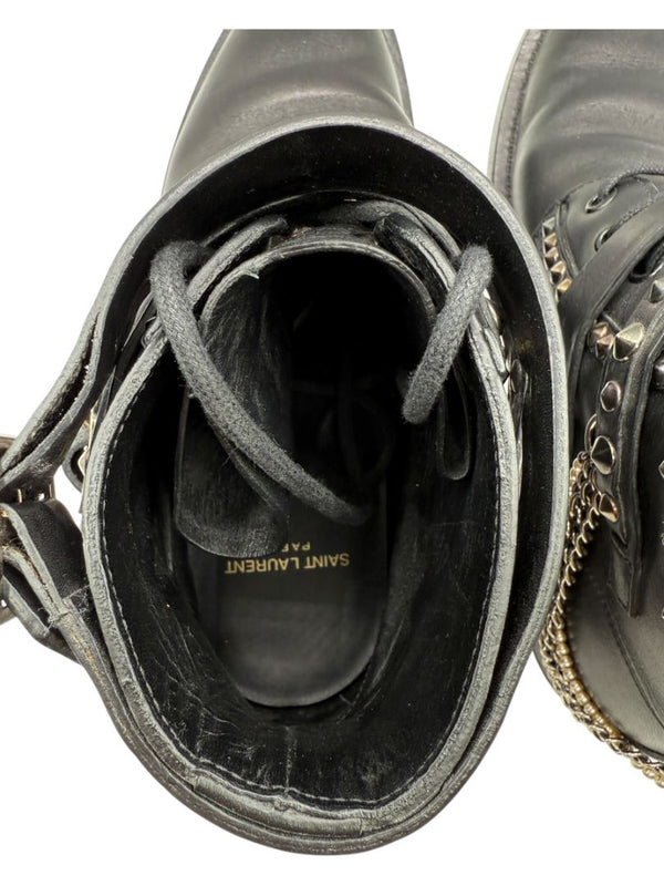 Saint Laurent Studded Leather Ankle Boots with Chains – Size 40