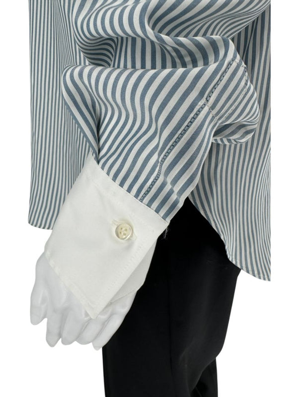 Brunello Cucinelli Striped Silk Shirt with Contrast Collar – Size M