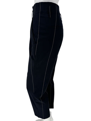 Brunello Cucinelli Navy Pinstripe Wool Pants with Belt - Size 8