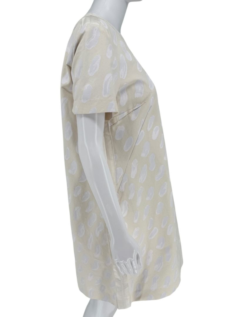 Marni Textured Cream Print Shift Dress with Silk Trim - Size 4