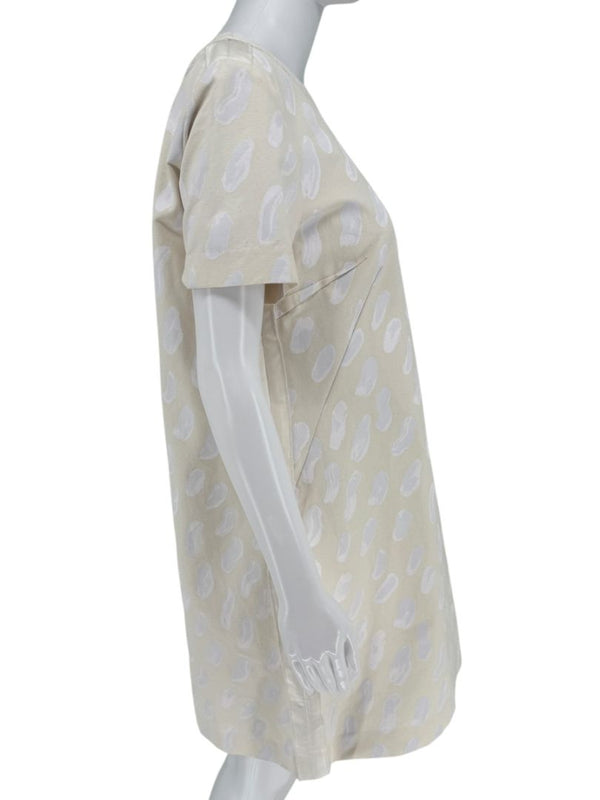 Marni Textured Cream Print Shift Dress with Silk Trim - Size 4
