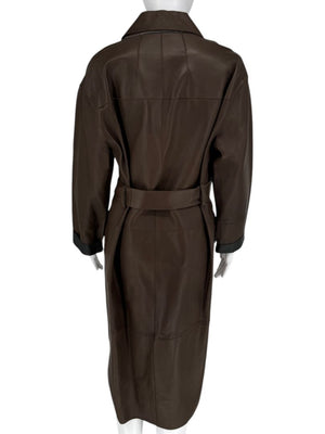 Brunello Cucinelli Chocolate Leather Belted Coat - Size 4