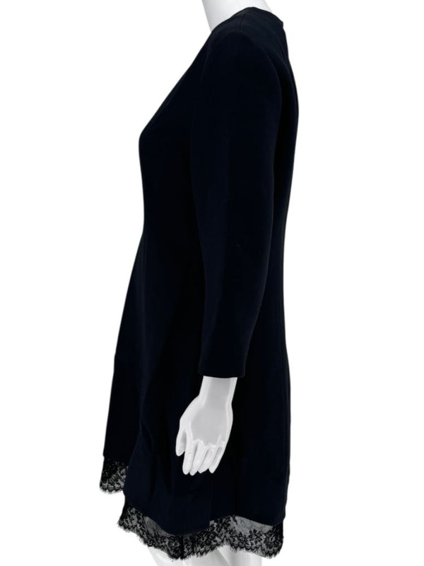 Christian Dior Navy Wool-Silk Dress with Lace Hem  - Size 12