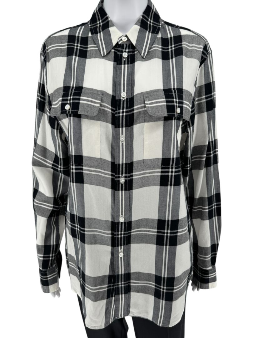 Ralph Lauren Purple Label Black & Ivory Plaid Button-Up Shirt – Size 10
