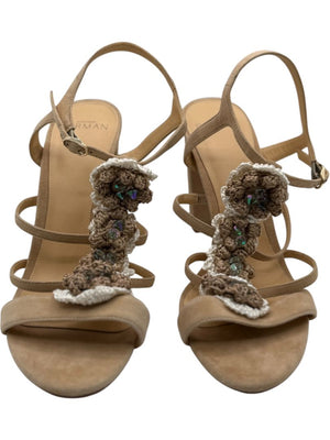 Alexandre Birman Nude Suede Crochet Flower Sandals – Size 39.5