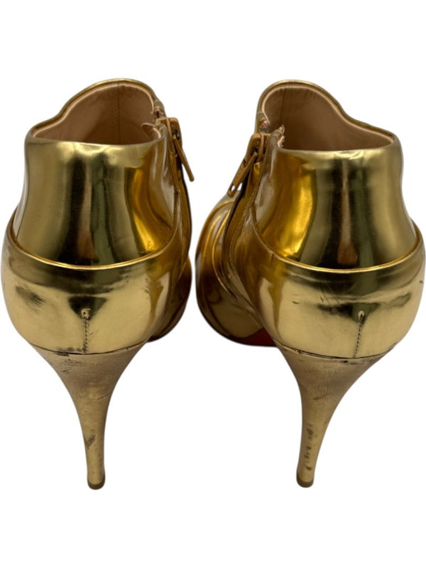 Christian Louboutin Gold Patent Leather Robot 120 Ankle Boots Size 39