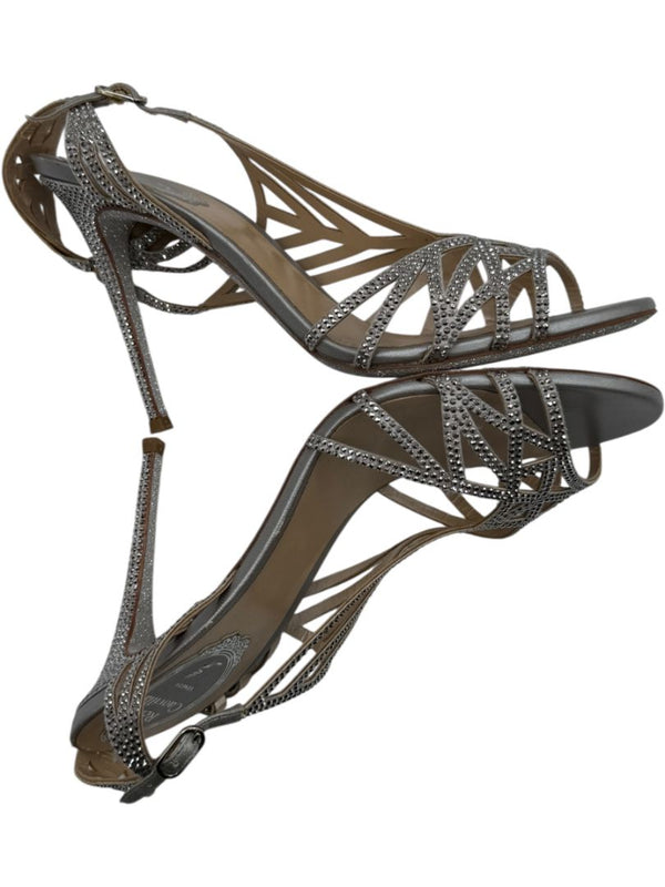 René Caovilla Silver Crystal-Embellished Sandals – Size 39 - BNIB