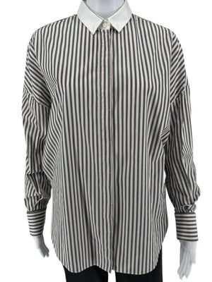 Brunello Cucinelli Striped Shirt with Monili Detail - Size L