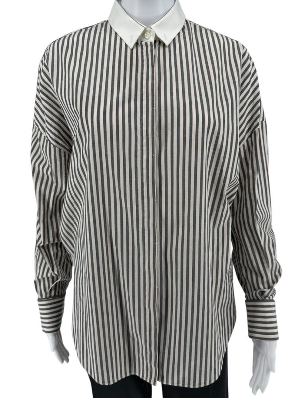 Brunello Cucinelli Striped Shirt with Monili Detail - Size L