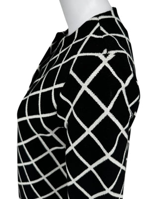 Oscar de la Renta Black & White Diamond-Pattern Knit Coat - Size M