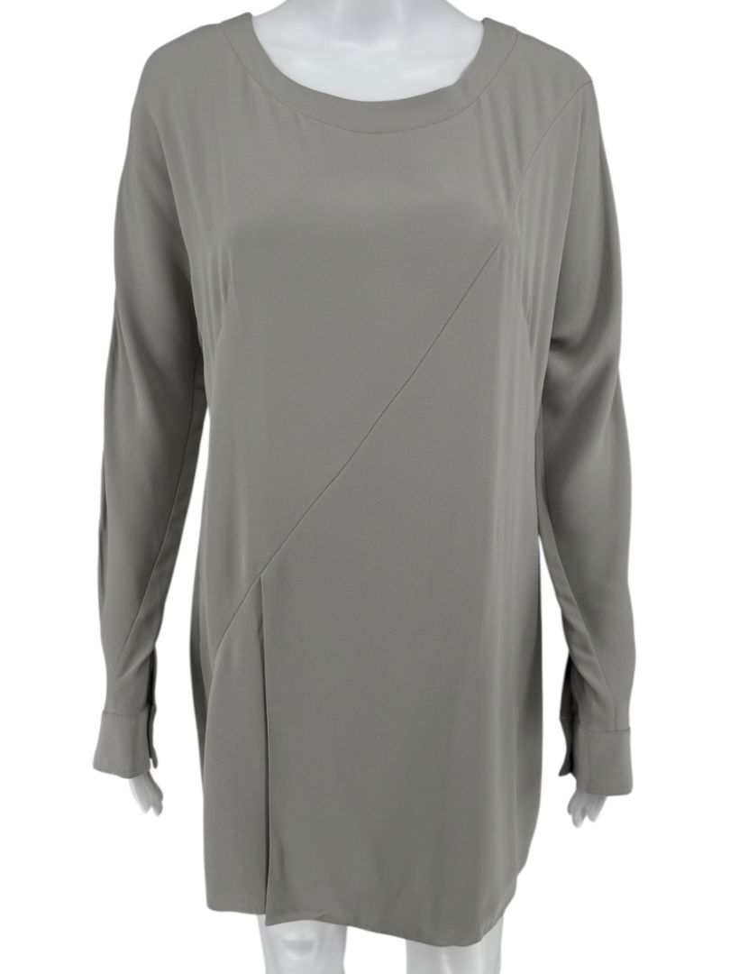 Akris Gravel Grey Long Silk Tunic Blouse – Size 8