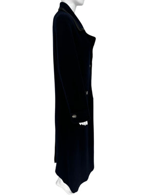Giorgio Armani Navy Wool-Cashmere Coat with Leather Trim – Size 44