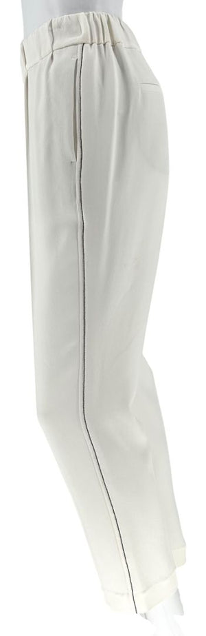 Brunello Cucinelli Ivory Cropped Trousers with Monili Trim – Size US 8 / IT 44