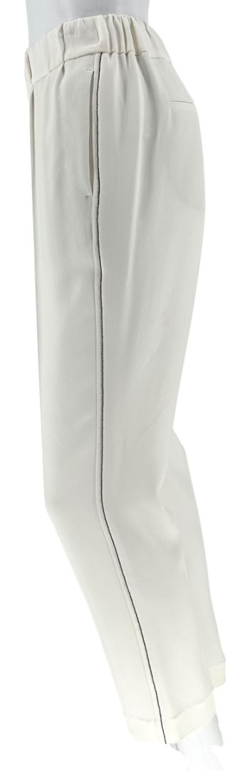 Brunello Cucinelli Ivory Cropped Trousers with Monili Trim – Size US 8 / IT 44
