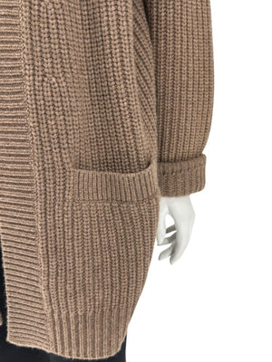 Michael Kors Java Brown Ribbed Cashmere Cardigan w/ Matching Scarf – Size M