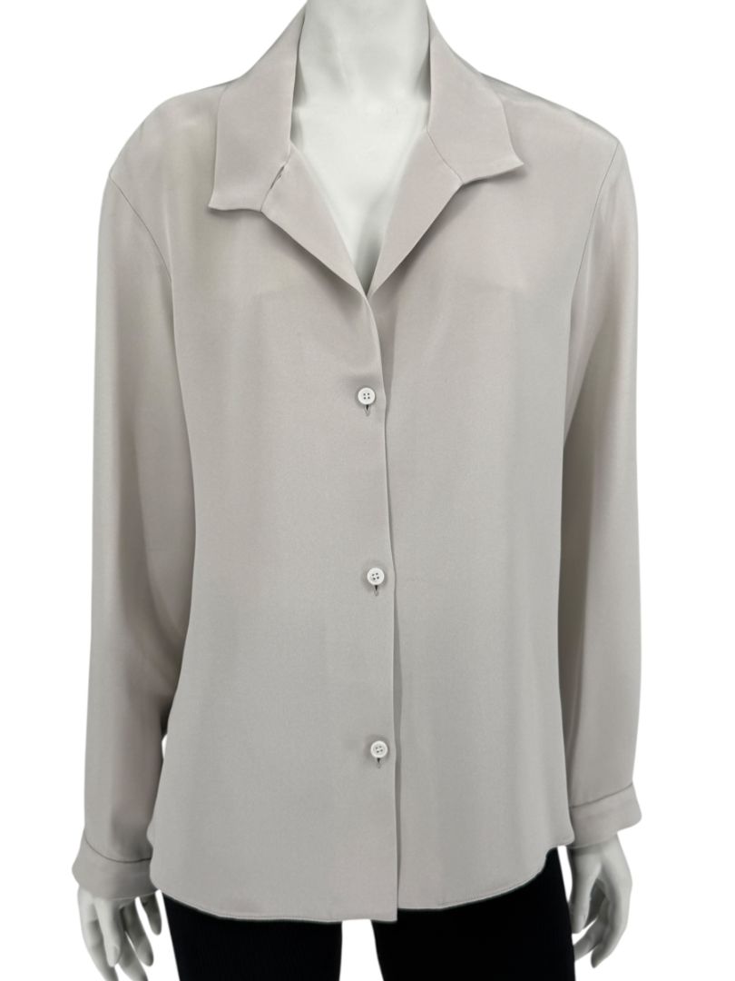 Peter Cohen Gray Silk Convertible Collar Blouse – Size L