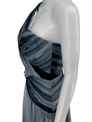 Pamella Roland Sapphire Multi Silk Draped One-Shoulder Gown – Size 6