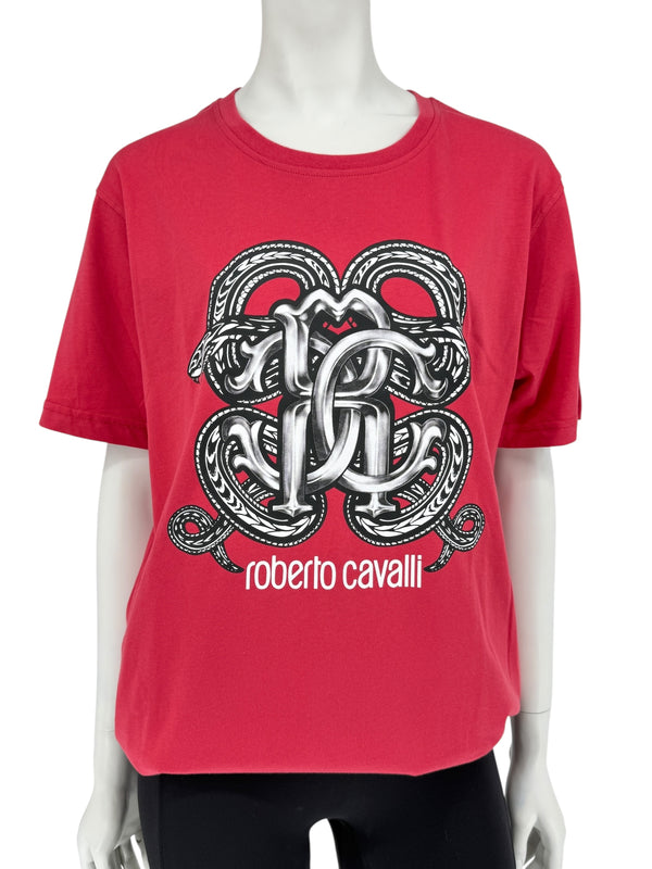 Roberto Cavalli Red Graphic Snake Logo T-Shirt – Size XXL