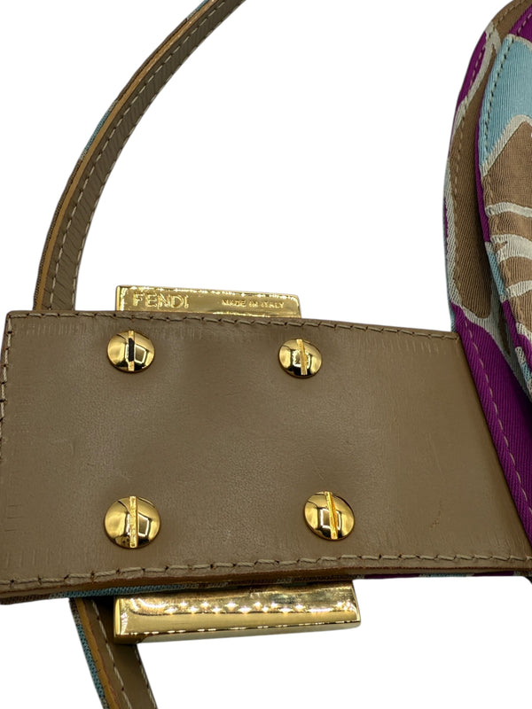 Fendi 2001 Multicolor Satin Psychedelic Print Baguette "Momma" Shoulder Bag