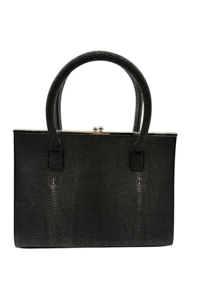 Crawford Black Shagreen/Stingray Top Handle Bag w/ 925 Silver Hardware