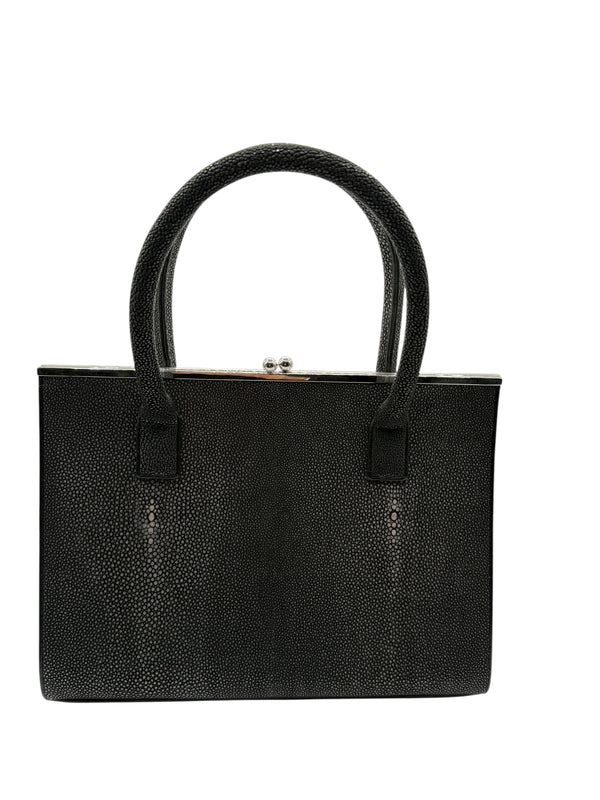 Crawford Black Shagreen/Stingray Top Handle Bag w/ 925 Silver Hardware