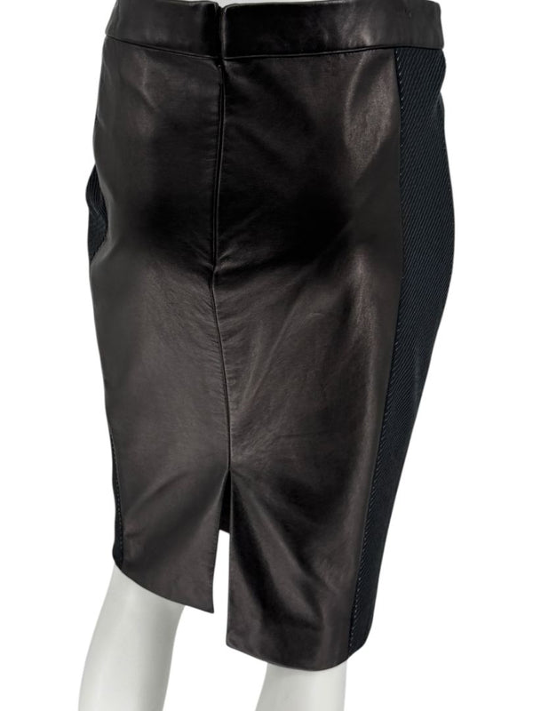 Pamella Roland Black Leather & Textured Knit Pencil Skirt – Large