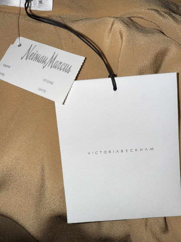 Victoria Beckham Camel Silk Tie-Neck Blouse – Size US 6- NWT