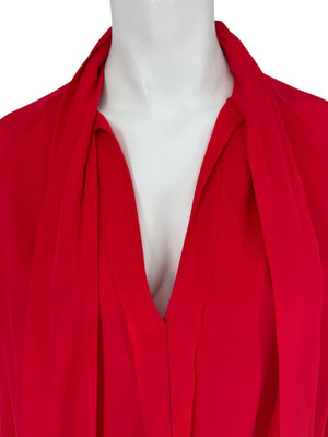 J.C. Obando Red Silk Tie Cuff Blouse – Size 8