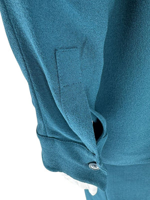 Akris Teal Double-Breasted Blouse & Skirt Set – Size 6 Top / Size 10 Skirt