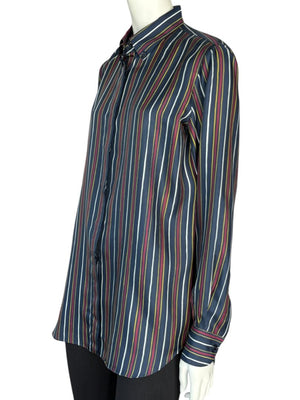 Loro Piana Navy Multicolor Stripe Silk Button-Up Shirt – Size IT 46