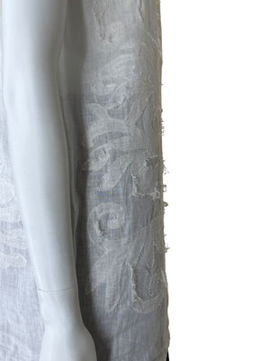 Fendi White Linen Sleeveless Tunic with Textured Floral Appliqué – Size L