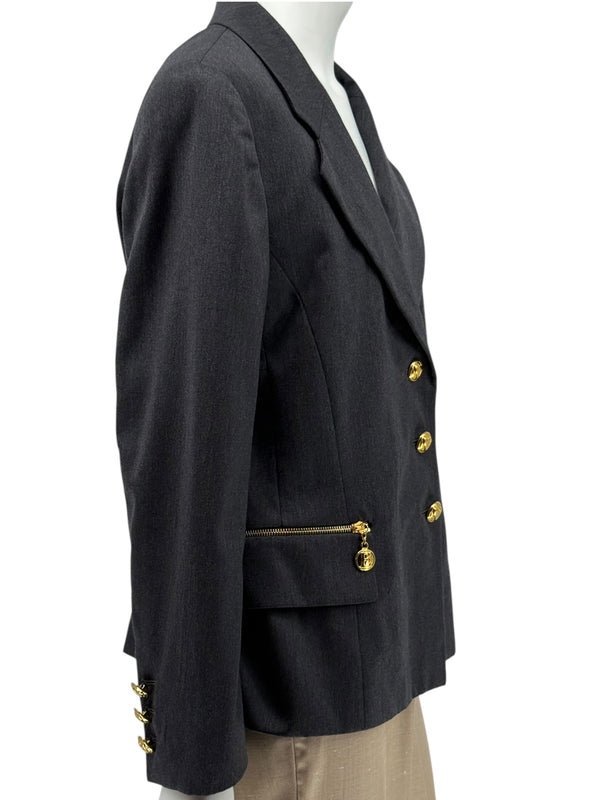 Escada Margaretha Ley Charcoal Wool Blazer – Size 42 (Fits Like a Large)