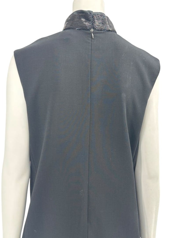 Pamella Roland Black Sleeveless Beaded Collar Shift Dress – L