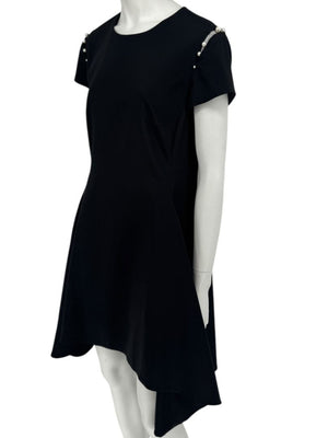 Pamella Roland Black Pearl-Trim Sleeve Handkerchief Hem Dress – Large
