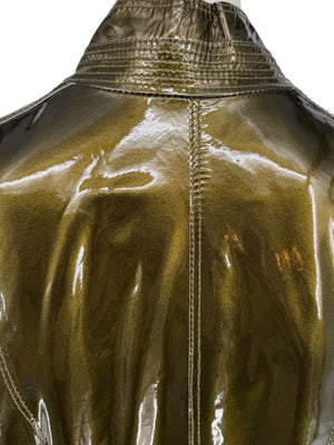 Burberry London Metallic Olive Green Leather Jacket – Size UK 12 / US 10