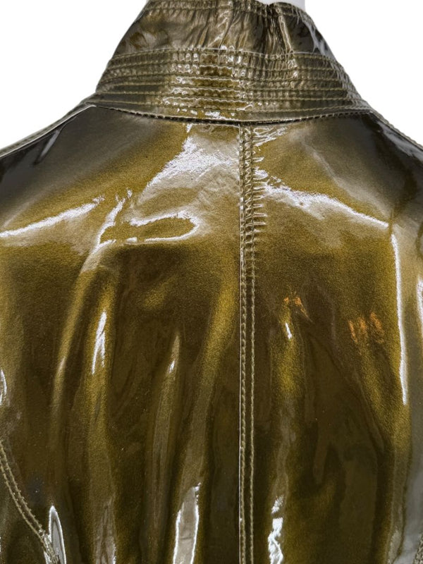 Burberry London Metallic Olive Green Leather Jacket – Size UK 12 / US 10