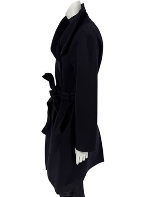 Pamella Roland Wide Shawl Collar Black Wool Belted Coat - Large