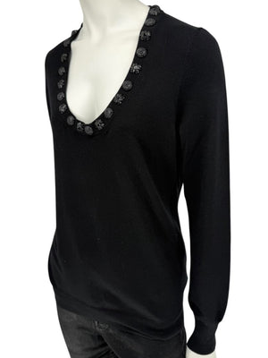 Burberry London Black Embellished Silk-Blend Sweater – Size L