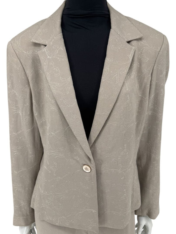 Oscar by Oscar de la Renta Taupe Embroidered Pantsuit – Size 14