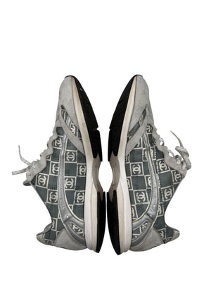 Chanel Grey & White Nylon Suede Low-Top Sneakers – Size 40