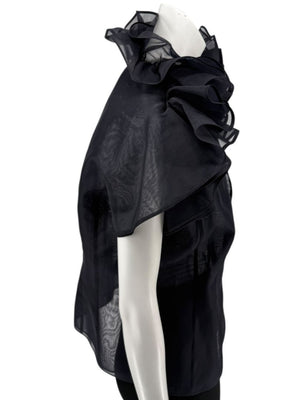 Féraud Paris Navy Silk Organza Ruffle Blouse – FR 44 - NWT