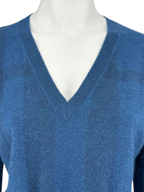 Burberry London Blue V-Neck Cashmere Sweater – Size XL