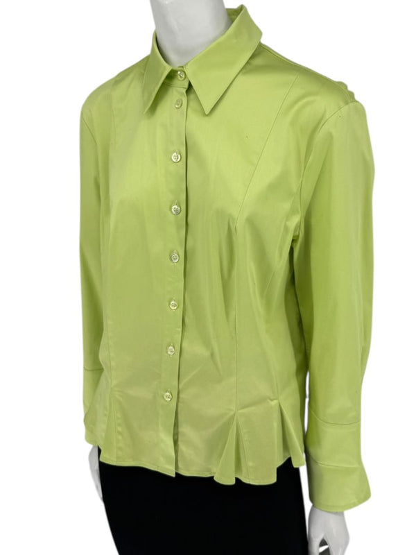 Escada Lime Green Cotton Blend Tailored Blouse – Size 42