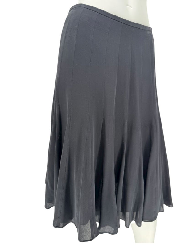 Armani Collezioni Black Silk A-Line Flounce Skirt –Size: 12
