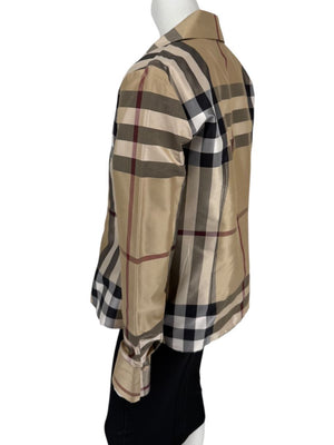 Burberry London Women’s Beige Nova Check Silk Blazer – Size XL