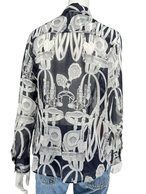 Craig Taylor Elegant Black & White Equestrian-Print Long-Sleeve Shirt – Size XL