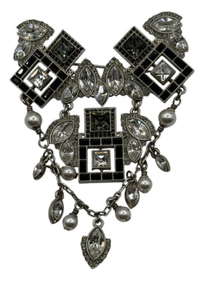 Chanel Crystal & Pearl Statement Brooch – Silver Tone  - With Box