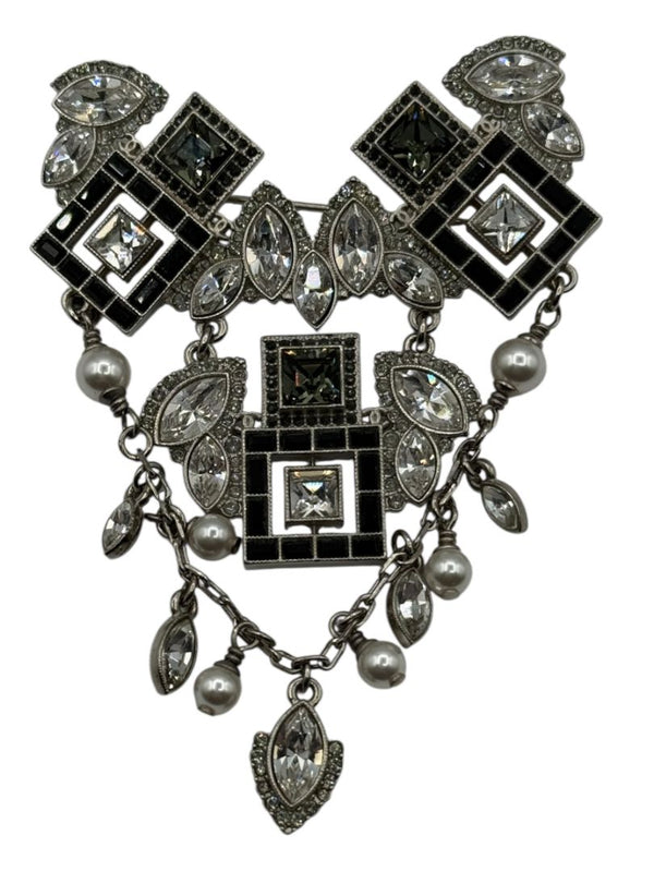 Chanel Crystal & Pearl Statement Brooch – Silver Tone  - With Box