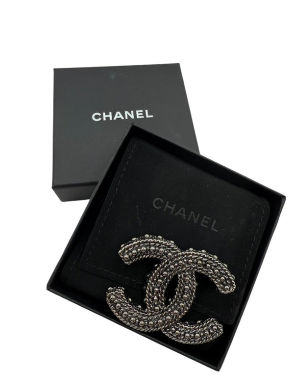 Chanel Gunmetal Rope & Studded CC Brooch – Fall 2011 Stamped